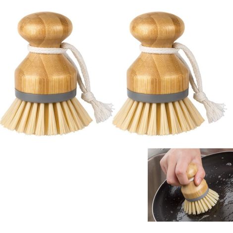 Brosse à vaisselle en bambou MR.SIGA, lot de 2, pour nettoyer casseroles, poêles et évier. (1/5)