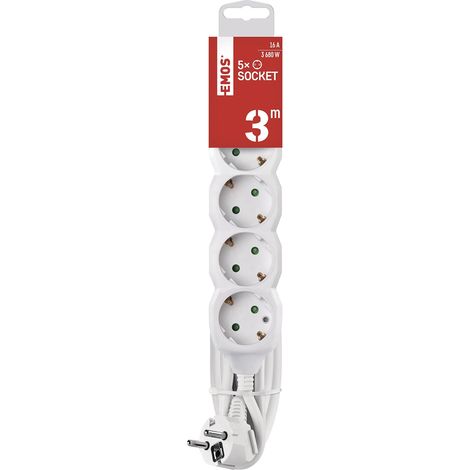 Rallonge multiprise avec câble de 3 m Blanc 1,5 mm x 45 ° 5 Prises Schuko multiprise avec sécurité Enfant IP20 3680 W 250 V (1/5)