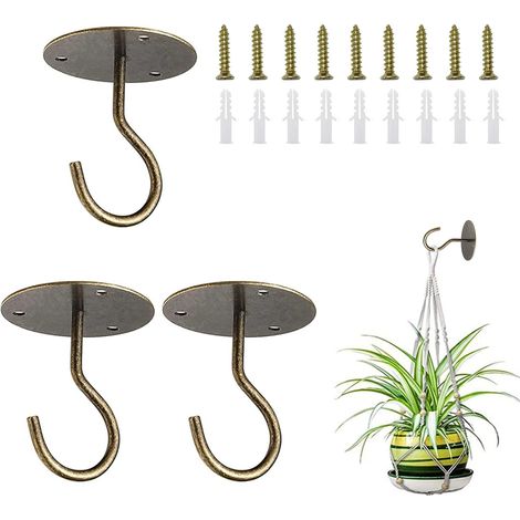 Lot de 3 crochets de plafond pour suspendre des plantes, support mural en métal S avec vis et chevilles pour suspendre des paniers de plantes (1/5)