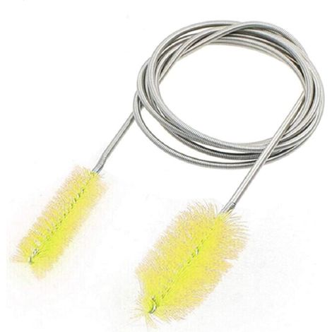 MINKUROW Doppelseitige Aquariumbürste, flexible Edelstahlfeder, Nylonschlauch, Reinigungsbürste, Filterpumpe, Schlauchreiniger, gelb, sehr praktisch und beliebt (1/3)
