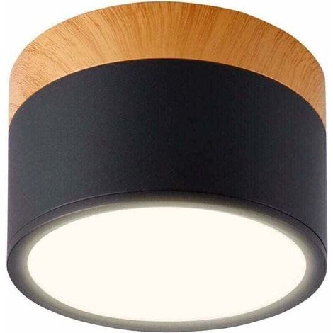 Spot LED rond pour plafond, aluminium, 7 W, Ø 110 mm, 230 V, pour couloir, chambre, salle à manger, cuisine, salon - Noir mat/Blanc chaud 3000 K (1/4)