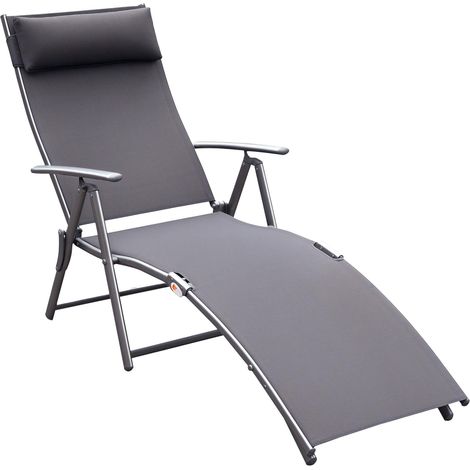 Transat pliant avec coussin, chaise longue avec dossier réglable 7 positions, supportant jusqu'à 165 kg, idéal pour le jardin, les vacances, l'extérieur, la plage, la piscine, gris. (1/5)