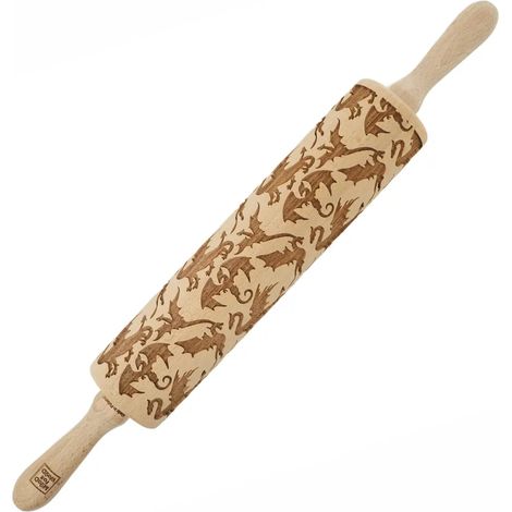 Rouleau à pâtisserie en bois MoodForWood, gravé, 43 cm avec poignées, idéal pour la pâtisserie - motif dragon (1/5)