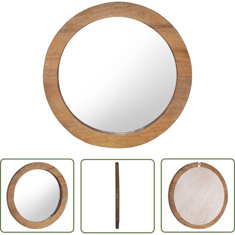 The Living Store Miroir mural 60 cm Teck Rond - Miroir Décoratif - Miroir Mural - Miroir Rond - Miroir Teck - Décoration Murale (1/5)
