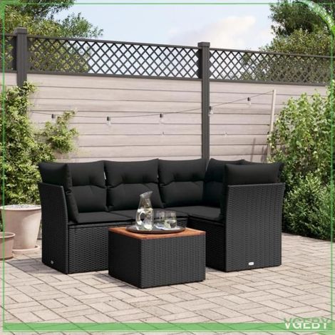 Salon de jardin 5 pcs - FAF7291712421907 - Résine tressée noir - Table bois d'acacia - Rangement étanche (1/5)