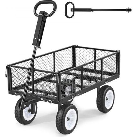 Carro de Jardín con Ruedas, Carro de Mano Capacidad Máxima 408 kg, Acero Reforzado con Asa Ajustable, Neumáticos, Paneles Laterales Desmontables para Exterior Transporte de Carga Pesada, Negro (1/5)
