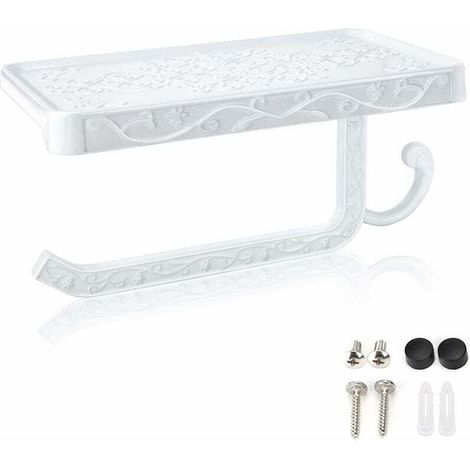 Wandmontierter Toilettenpapierhalter mit Ablagefläche für Badezimmer/WC, Weiß - Crezuo