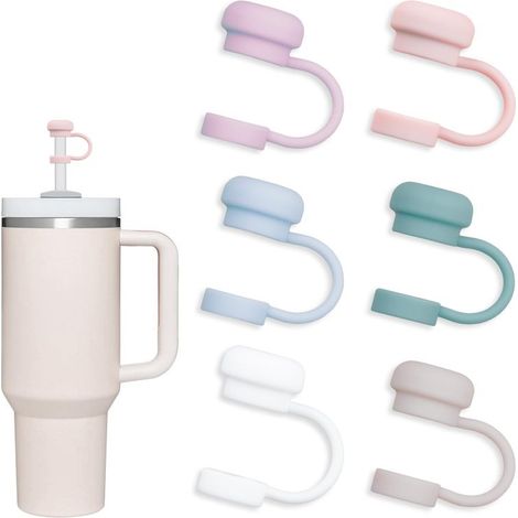 Set mit 6 10-mm-Silikon-Strohhalmschutzhüllen für 30/40-Unzen-Becher, hübsch und wiederverwendbar, mit Sicherheitsband, lebensmittelechte Staubschutzhüllen.