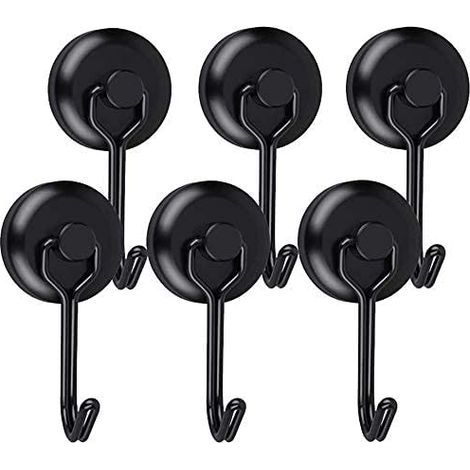Powerful Magnetic Hook, Neodymium Black Fridge Magnet, Swivel Magnet Hook, Magnetic Hooks for Kitchen, Dishcloth, Board, 6pcs (1/5)
