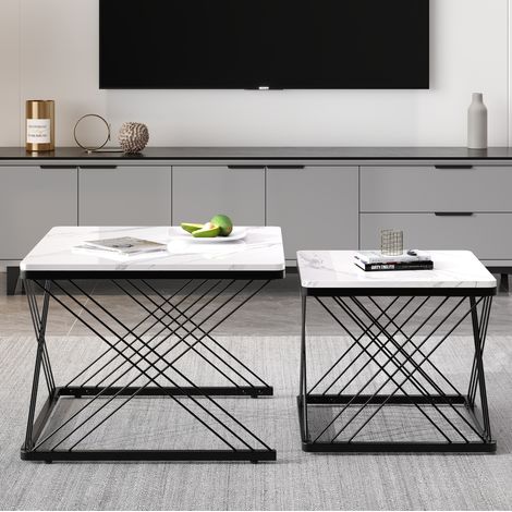 MEUBLIV Couchtisch-Set 60x60x45 cm Weiß und Schwarz – 2er-Set, verstellbare Füße (1/5)
