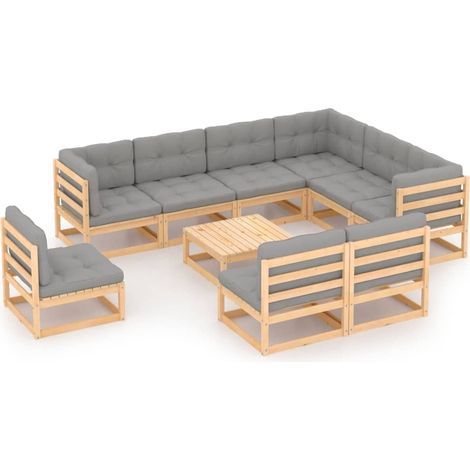 Set Salotto Giardino 10pz Cuscini Antracite Legno Massello Pino vidaXL (1/5)
