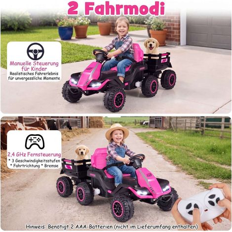 24V Pink Kids' Electric Tractor with Remote & Trailer (1/5)