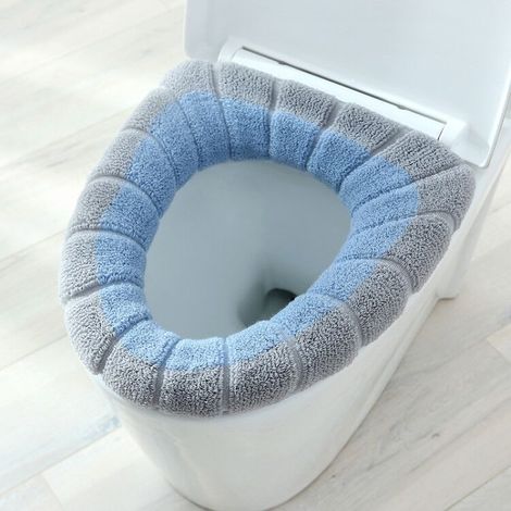 2 housses de siège de toilette Coussin de toilette Siège de toilette épaissi Couverture de toilette universelle chaude Universel, lavable en machine gris + bleu