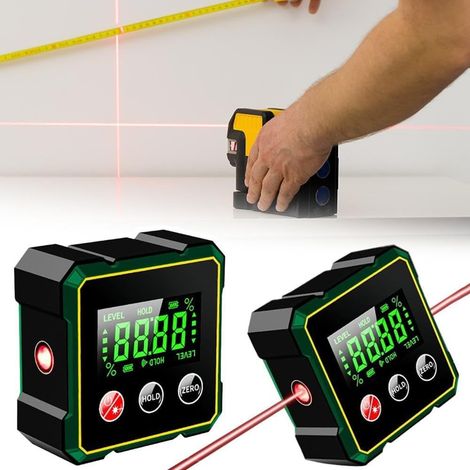 Rapporteur d'angle numérique 2 en 1 – Laser électronique rechargeable – Écran LCD rétro-éclairé – Inclinomètre étanche 360° (1/5)