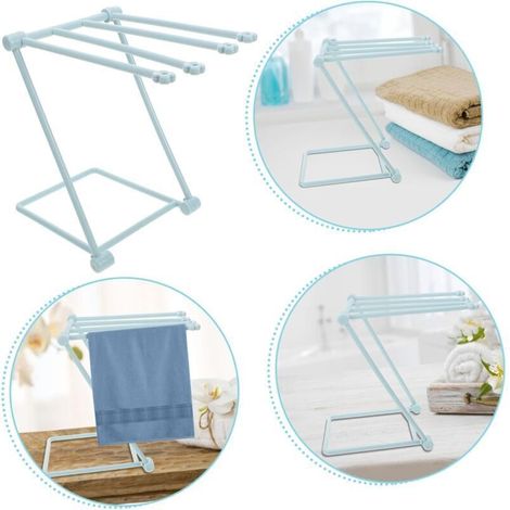 Foldable towel rack, vertical hanging holder for kitchen, bathroom, lightweight plastic rod, multifunctional holder for towels, cups, storage, organizer, light blue (1/4)