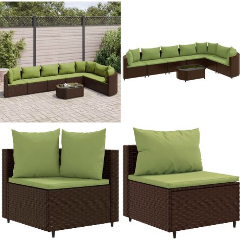 8-tlg. Garten-Sofagarnitur mit Kissen Braun Poly Rattan - Gartensorte - Gartenmöbelset - PE-Rattan Möbel - Outdoor Sofa - Lounge Set - Home & Living (1/5)