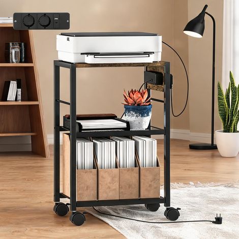 Meuble d'imprimante mobile avec prises et ports USB bois en bois (1/5)
