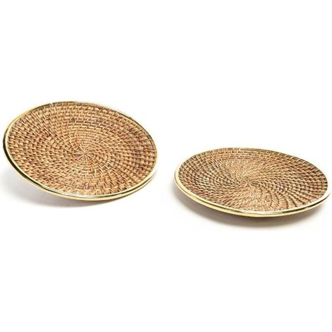 Centrotavola in rattan con bordatura in ottone per decorazione ambienti set da 2 (1/2)