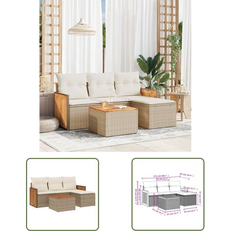 The Living Store 5-tlg. Garten-Sofagarnitur mit Kissen Beige Poly Rattan - Gartenmöbel - Sofasatz - Rattan Möbel - Outdoor Möbel - Balkonmöbel (1/3)