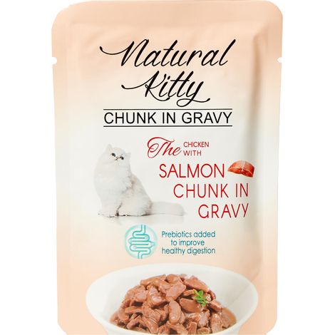 Morceaux de nourriture humide pour chat Natural Kitty Premium au poulet et au saumon 85 g (1/4)