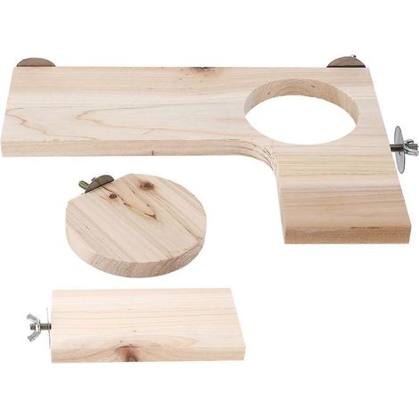 Ensemble de 3 plateformes en bois pour chinchillas et hamsters, en forme de L et avec trous ronds. (1/3)
