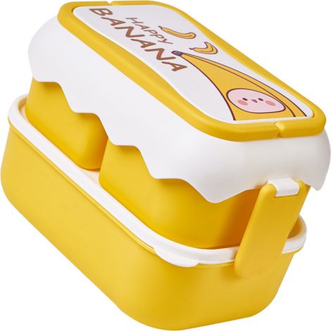 Niedliche und tragbare Lunchbox für Schüler, mikrowellengeeignet, Cartoon-Design, Bento-Box mit separaten Fächern, Gelb (1/5)