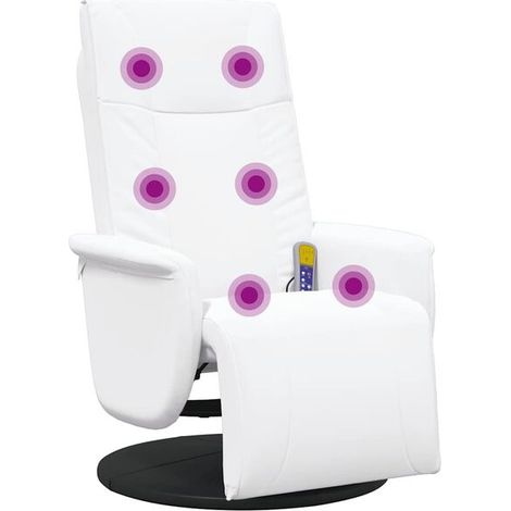 Fauteuil de massage inclinable en similicuir blanc avec repose-pieds (1/5)