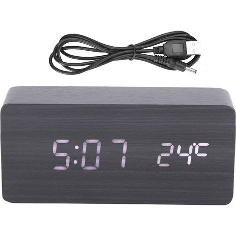 LED-Digitalwecker mit Sprachsteuerung, Anzeige von Uhrzeit, Datum und Temperatur, dekorativ (Schwarz mit weißer Beleuchtung) (1/5)