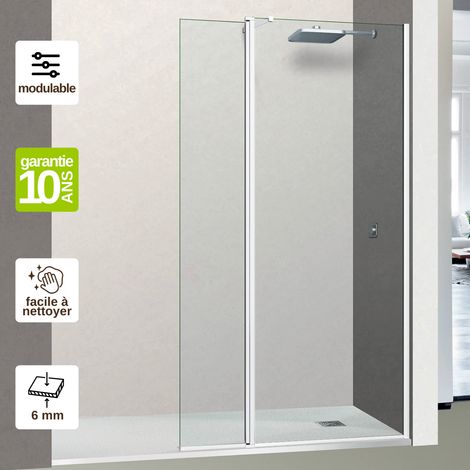 Paroi de Douche Fixe avec Déflecteur Gauche – Verre Trempé Transparent 6 mm Anti-calcaire - L(73+32)105H195 cm - blanc- Alsace Sport + SUPERBAN (1/5)