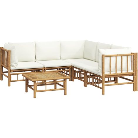Muebles de jardín muebles de exterior juego de muebles de 6 piezas con cojines de bambú blanco crema 020016634 (1/5)
