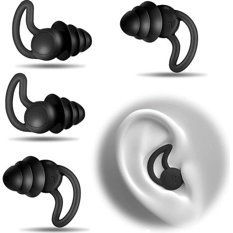 Bouchons d'oreilles antibruit, sommeil, silicone souple, réutilisables, super confortables, protection auditive, bruit, nuit, 2 paires, légers, hypoallergéniques. (1/4)