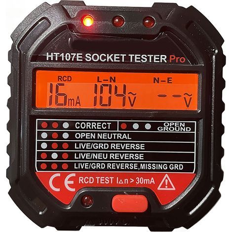 Testeur de Prise Electrique HT107E, Affichage LCD Précise, Détecteur de Tension et Polarité 90‑250V, Fiche UK (1/5)