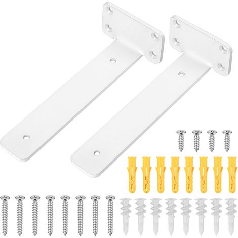 2 Supports d'Étagère Invisibles Blancs 200mm pour Fixation Murale (1/5)