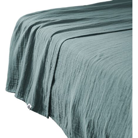 Drap plat 240 x 300 cm en double gaze de coton bleu canard - PEPA (1/4)