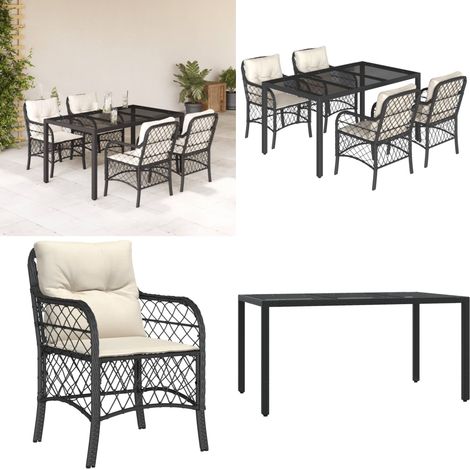 5-tlg. Garten-Essgruppe mit Kissen Schwarz Poly Rattan - Gartentisch - Gartenstuhl - Gartenmöbelset - Outdoor Möbel - Rattan Gartenmöbel - Home & Living (1/5)