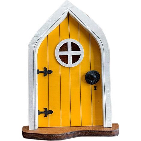 Porte Fée - Porte Elfique en Bois - Décoration de Jardin Féerique pour Arbre - Modèle 3D Jaune - 1 Pièce