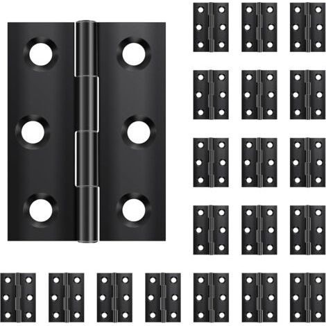 Lot de 20 charnières pliables 44 mm × 31 mm, en acier inoxydable, noires, petites charnières, pour portes, fenêtres, armoires avec 60 vis (1/4)