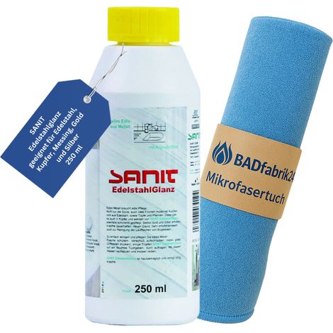 BADfabrik24 SANIT-Edelstahlglanz Nr. 3019 Flasche 250 ml inkl. Mikrofasertuch