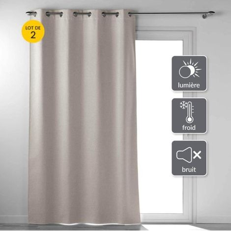 Lot de 2 Rideaux a oeillets 135 x 260 cm 100% occultant thermique uni occultissime Beige (1/5)