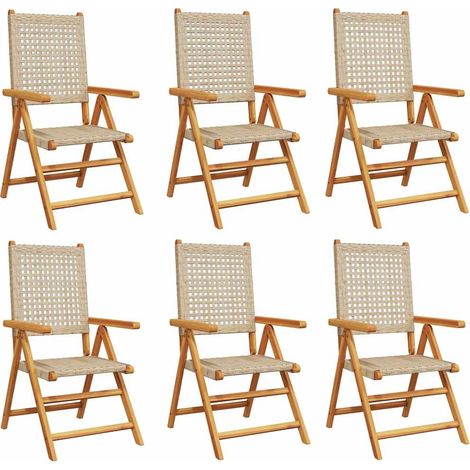 vidaXL Sillas plegables reclinables, 6 unidades, color beige, poliratán y madera maciza. (1/2)