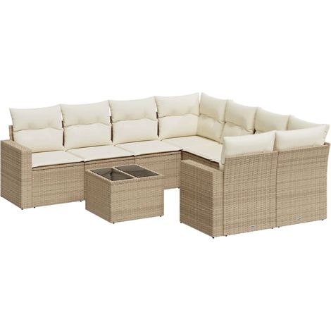 Maison Exclusive - Salon de jardin avec coussins 9 pcs beige résine tressée (1/3)