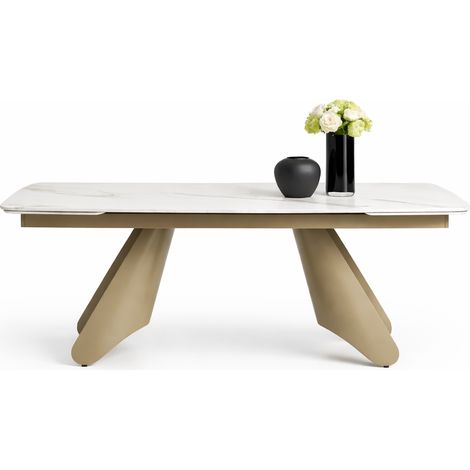 Tavolo "Altair" con gambe in ferro e piano in ceramica, design moderno, 180/260 x 110 x h 75 cm (1/4)