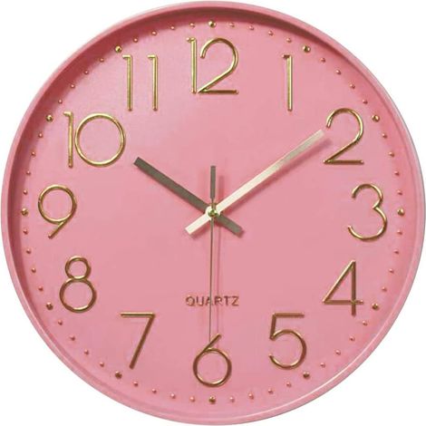Horloge murale silencieuse 30 cm, horloge de cuisine quartz à piles, design moderne pour salon, chambre, bureau et classe, décoration intérieure, cadran rose, sans tic-tac (1/5)