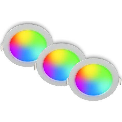 Set de 3 spots LED encastrables 230V avec télécommande, dimmable, RGB, CCT blanc chaud à froid, spot encastrable, spots plafond, 12x4 cm, chrome mat (1/5)