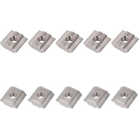 Lot de 10 pierres à rainurer M6,M6,type B,Rainures en T,en acier au carbone T pour fente d'extrusion de profil en aluminium série 30,Nickelé,Argent (1/5)
