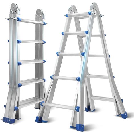TolleTour Échelle télescopique escabeau 3m argentée, pliante, multifonction, intérieur/extérieur, 150kg