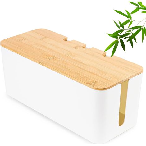 Kabelbox mit Holzdeckel, Kabelmanagement-Box, Weiß (1/5)