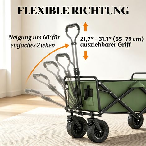 Chariot de jardin pliable 130L, remorque robuste à roues avec hublots, poignée ajustable (1/5)