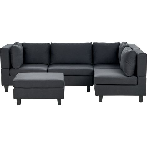 Modular Corner Sofa 4 Seater UNSTAD Fabric Black with Ottoman Left Hand