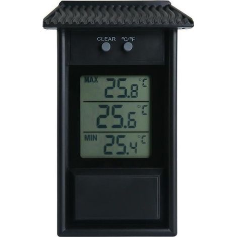Thermomètre numérique pour serre – Thermomètre à affichage des températures maximales et minimales, fixation murale, accessoire pour serre intérieure ou extérieure, noir